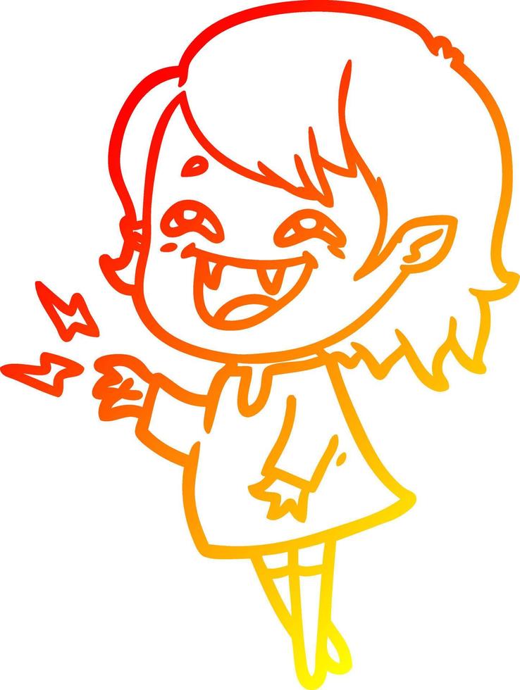 warm gradient line drawing cartoon laughing vampire girl vector