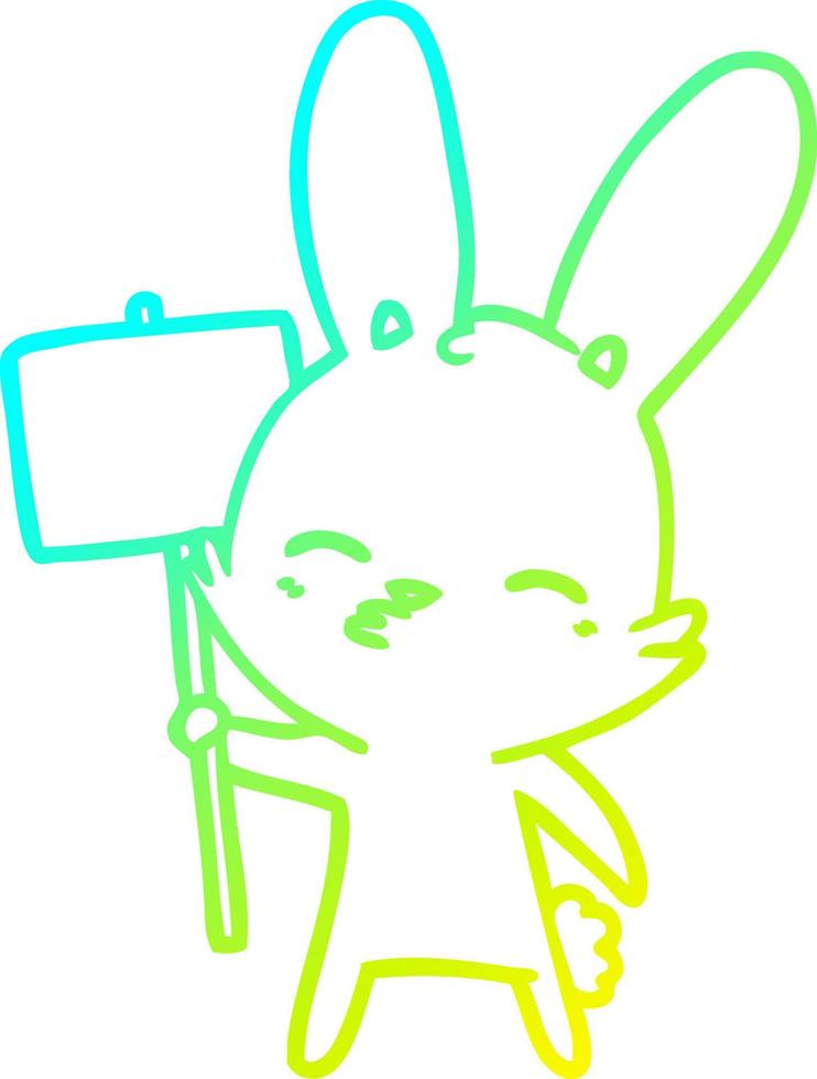 cold gradient line drawing curious bunny cartoon with placard vector