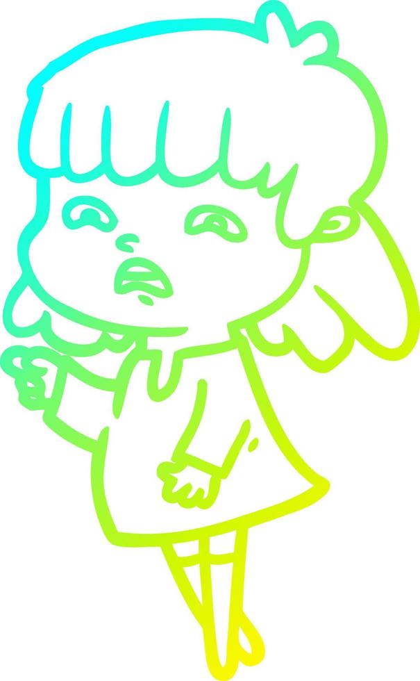 cold gradient line drawing cartoon worried woman vector