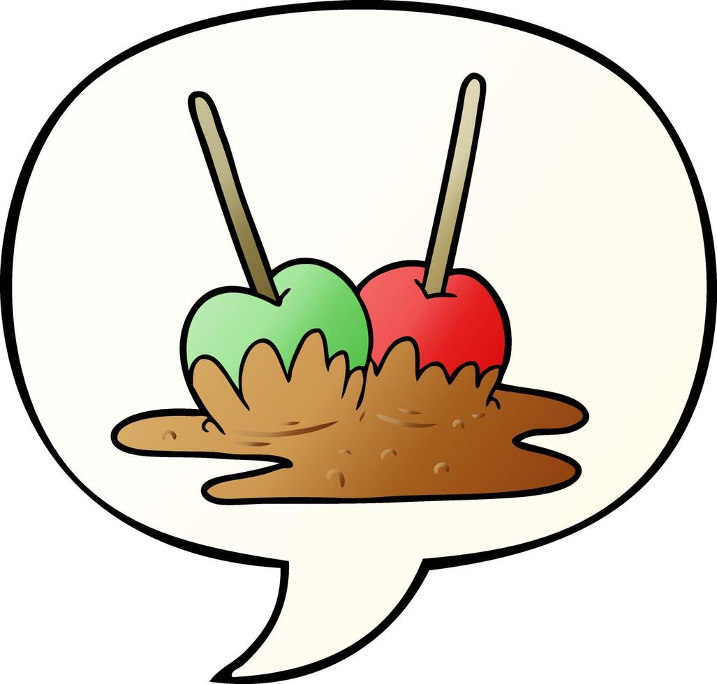 cartoon toffee apples and speech bubble in smooth gradient style vector