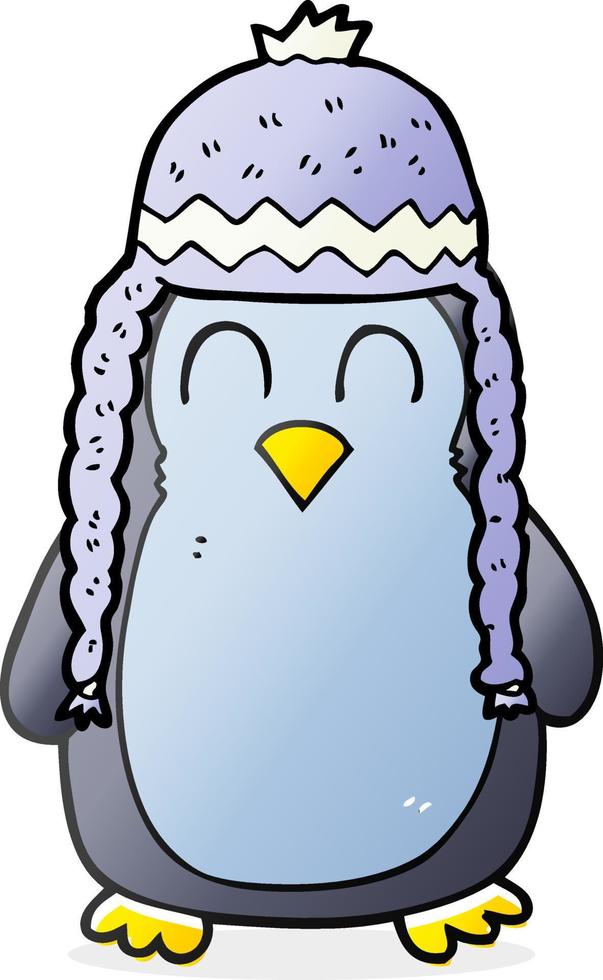 Pingüino de dibujos animados dibujados a mano alzada con sombrero vector