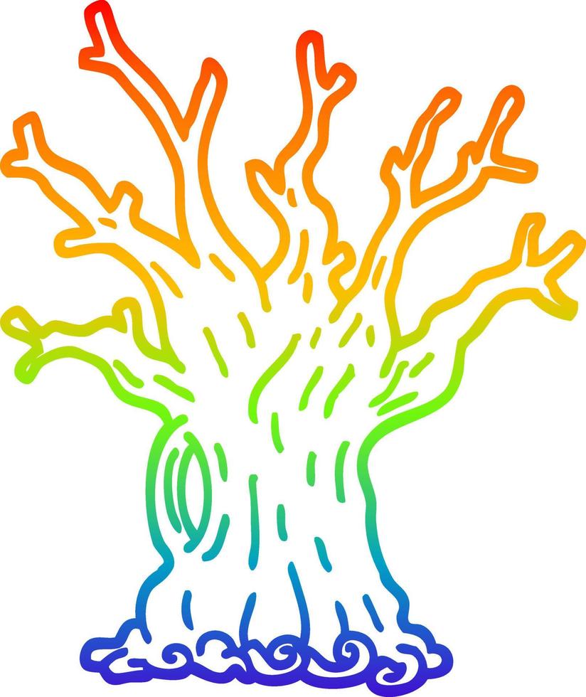 árbol de dibujos animados de dibujo de línea de gradiente de arco iris vector