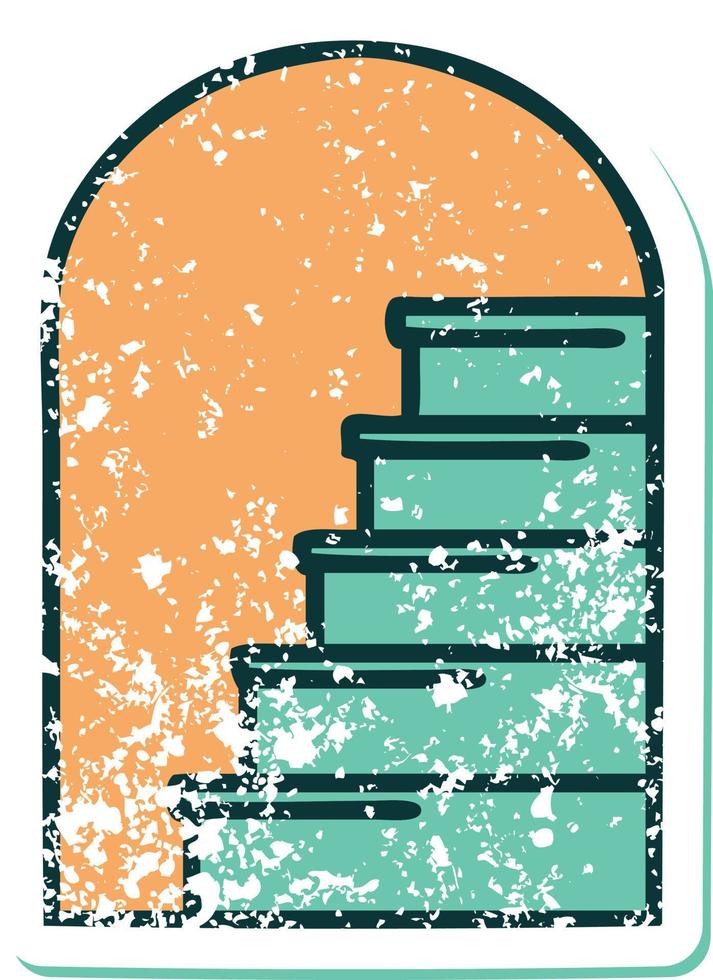 iconic distressed sticker tattoo style image of a doorway to steps vector