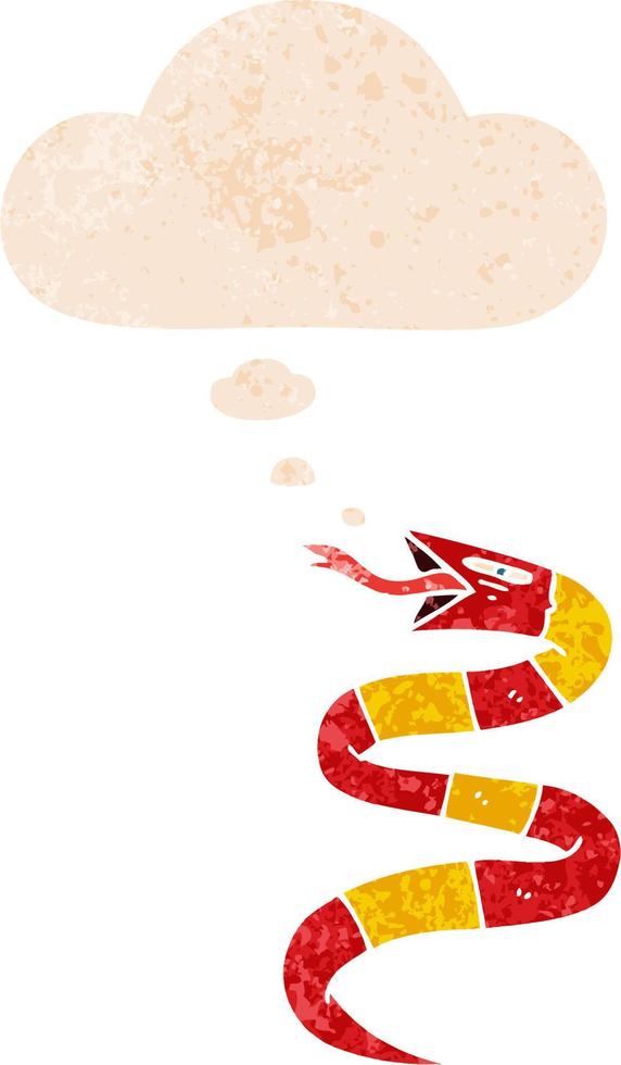 cartoon snake and thought bubble in retro textured style vector