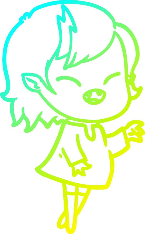 cold gradient line drawing cartoon laughing vampire girl vector