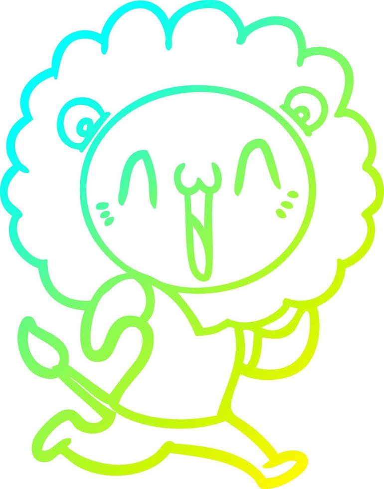 cold gradient line drawing happy cartoon lion vector