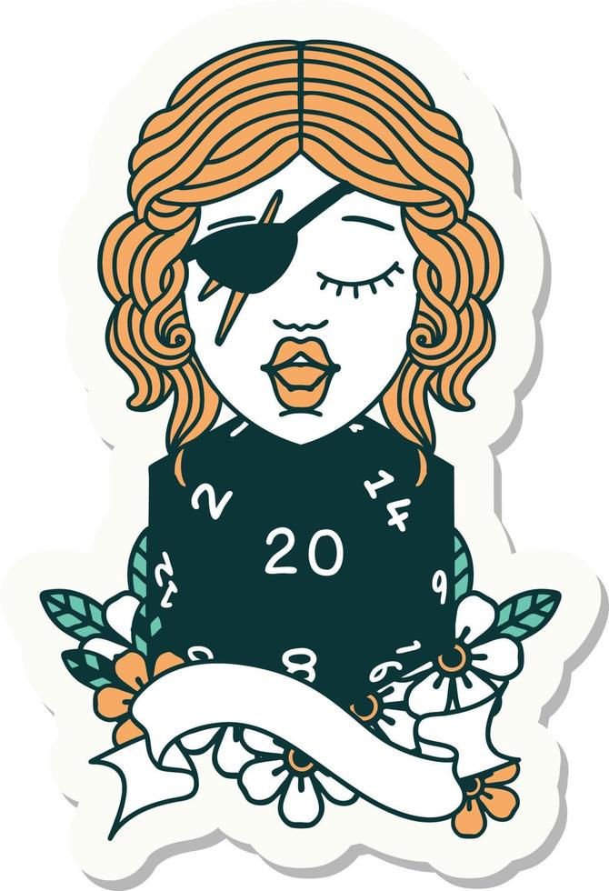sticker of a human rogue with natural 20 dice roll vector