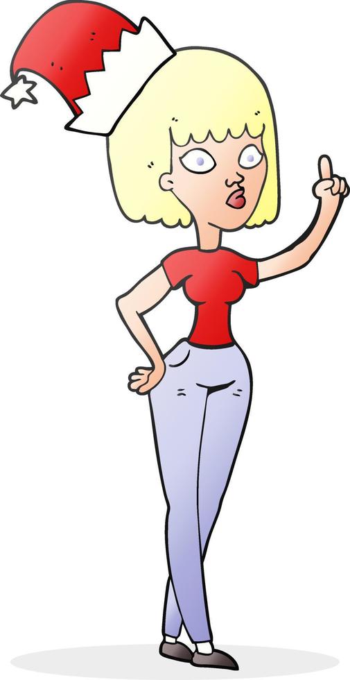 mujer de dibujos animados dibujados a mano alzada con sombrero de navidad vector