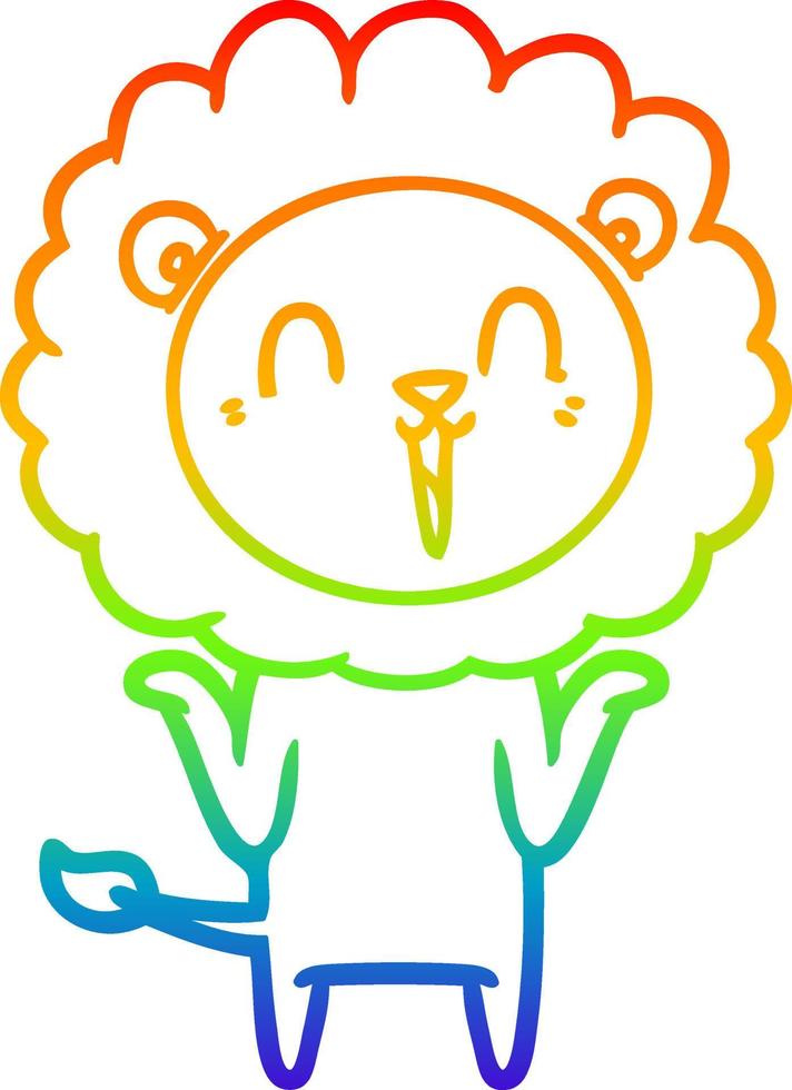 rainbow gradient line drawing laughing lion cartoon shrugging shoulders vector