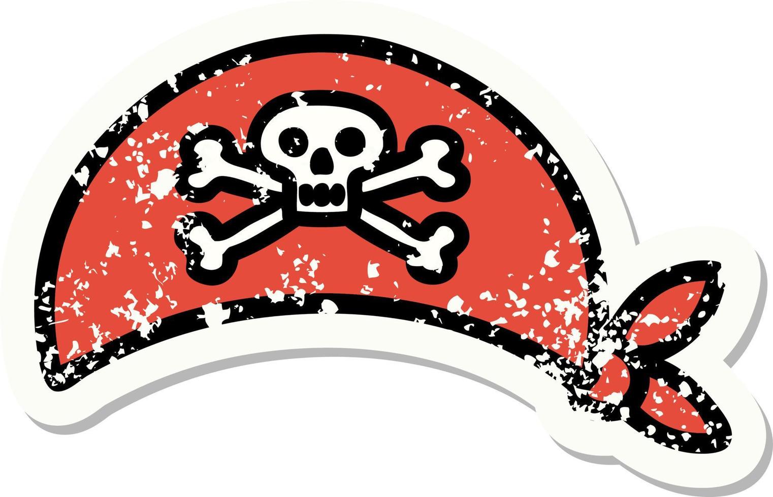 distressed sticker tattoo in traditional style of pirate head scarf vector