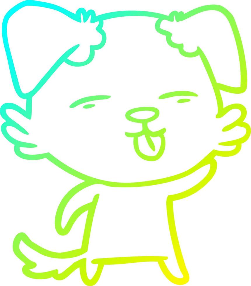 cold gradient line drawing cartoon dog sticking out tongue vector