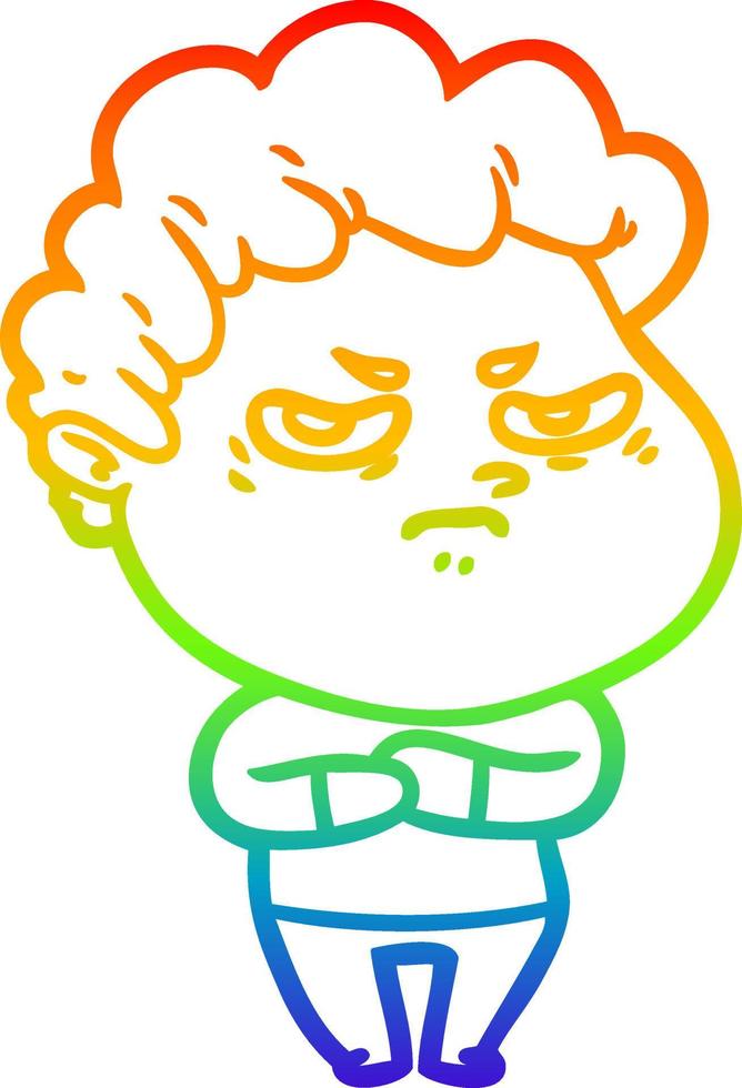 rainbow gradient line drawing cartoon angry man vector