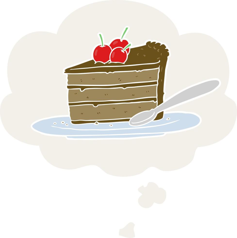 cartoon chocolate cake and thought bubble in retro style vector