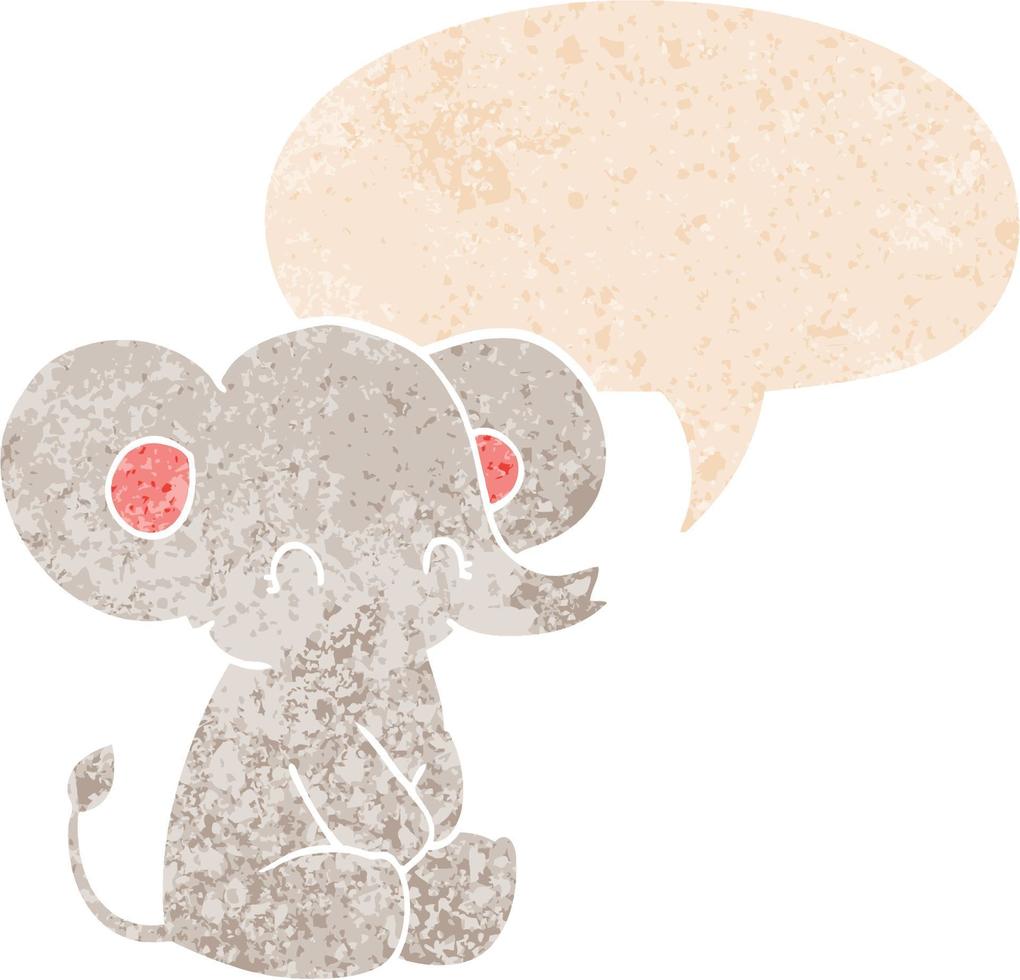cute cartoon elephant and speech bubble in retro textured style vector