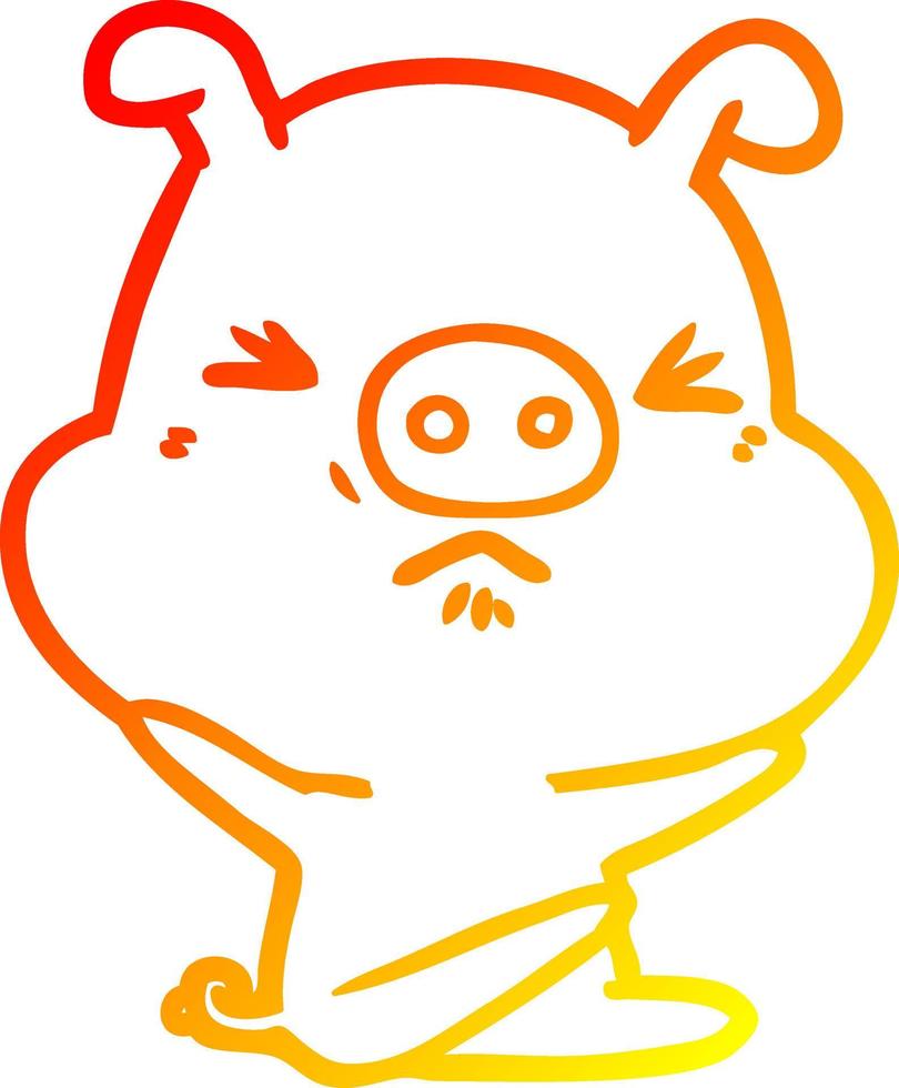 warm gradient line drawing cartoon angry pig vector