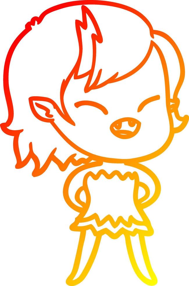 warm gradient line drawing cartoon laughing vampire girl vector