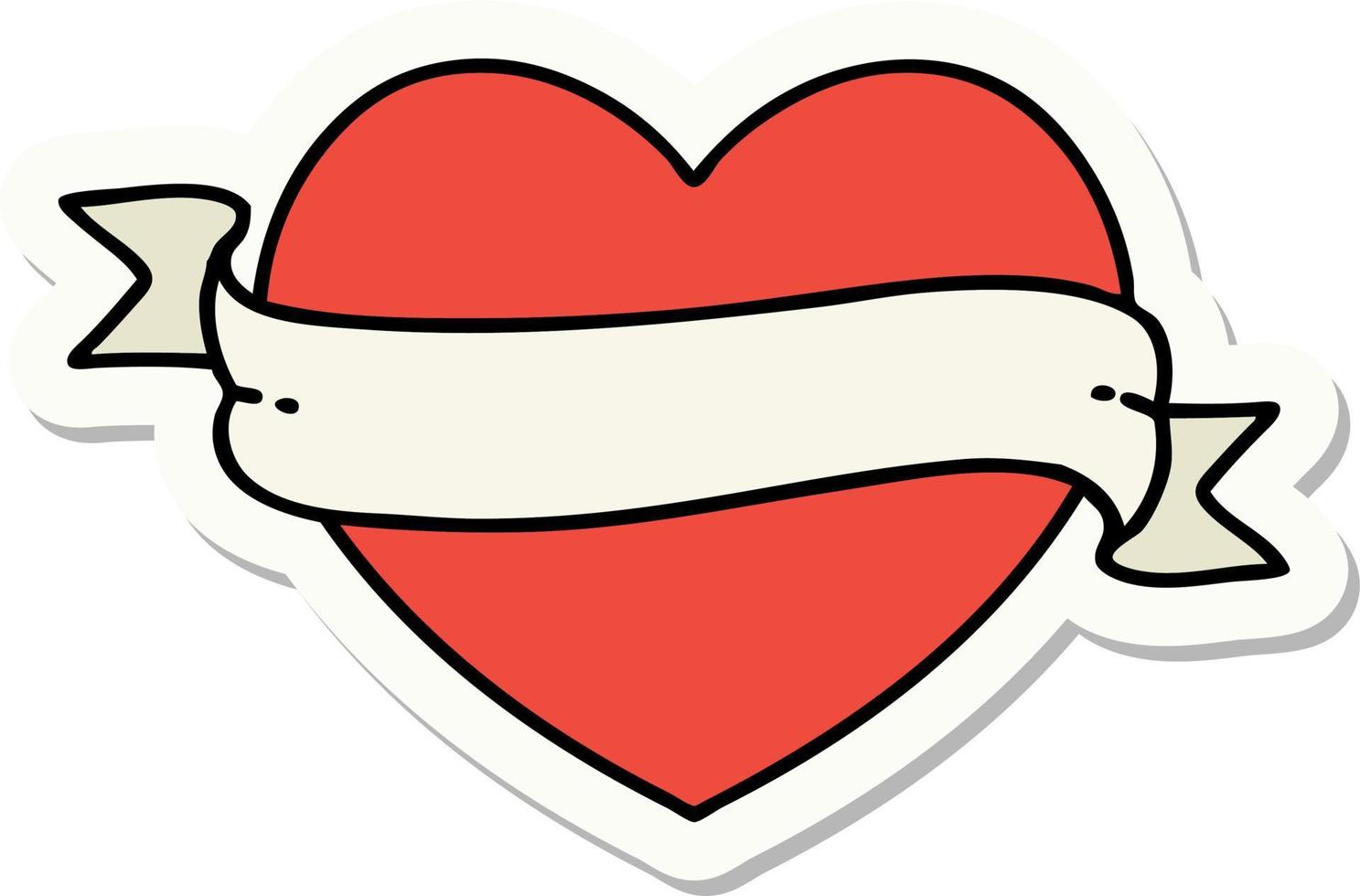 sticker of tattoo in traditional style of a heart and banner vector