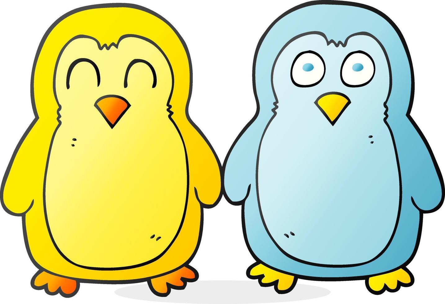 freehand drawn cartoon birds holding hands vector