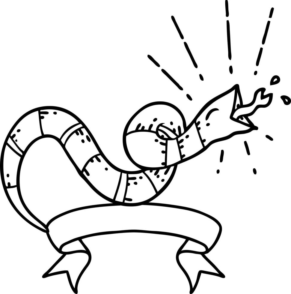 scroll banner with black line work tattoo style hissing snake vector