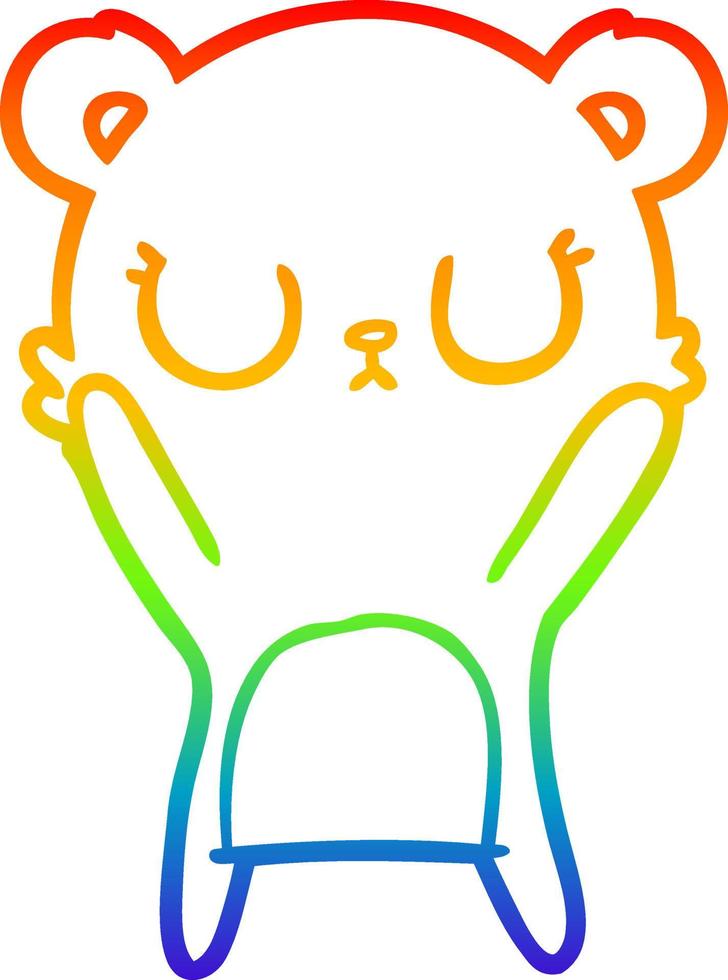 rainbow gradient line drawing peaceful cartoon bear cub vector