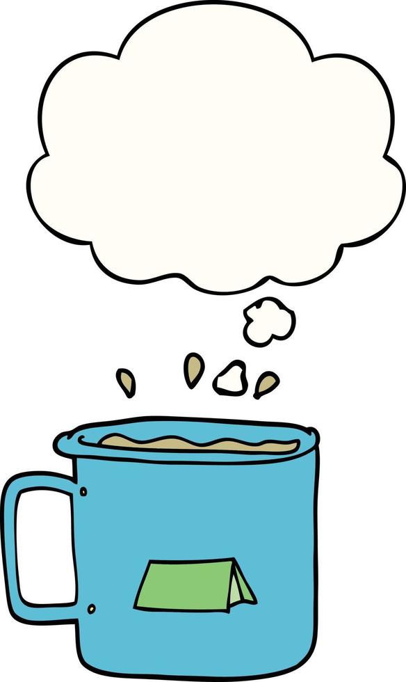 cartoon camping mug and thought bubble vector