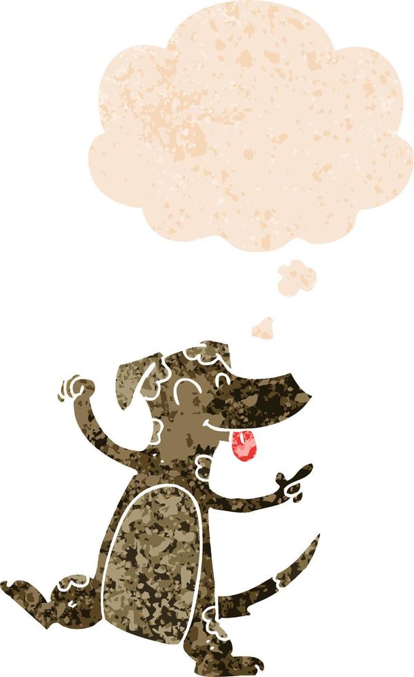 cartoon dancing dog and thought bubble in retro textured style vector
