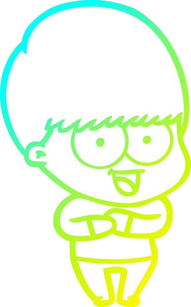 cold gradient line drawing happy cartoon boy vector