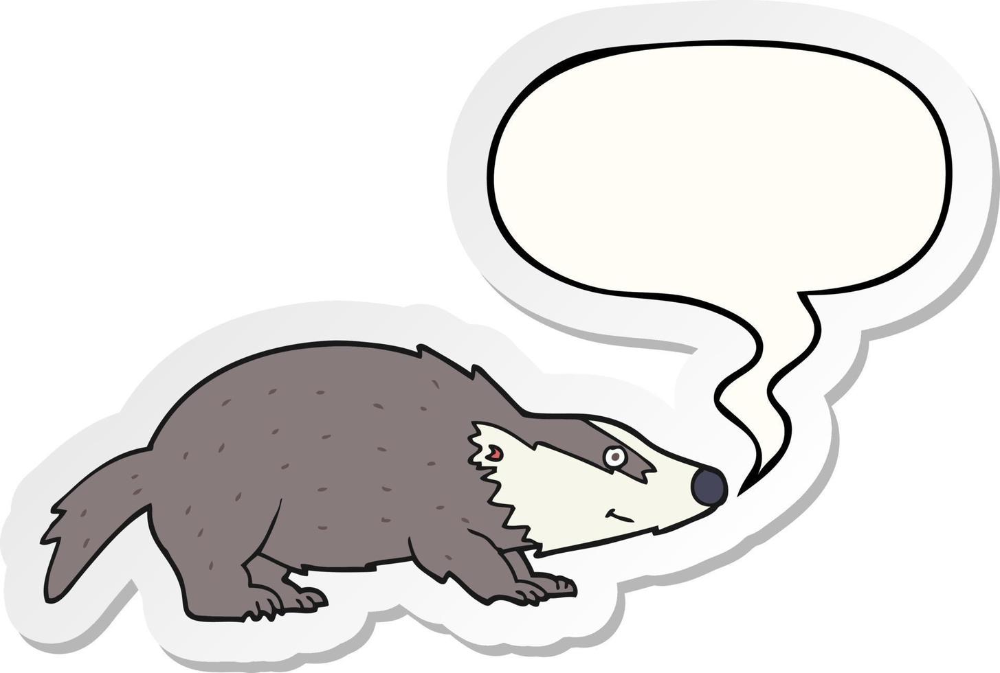 cartoon badger and speech bubble sticker vector