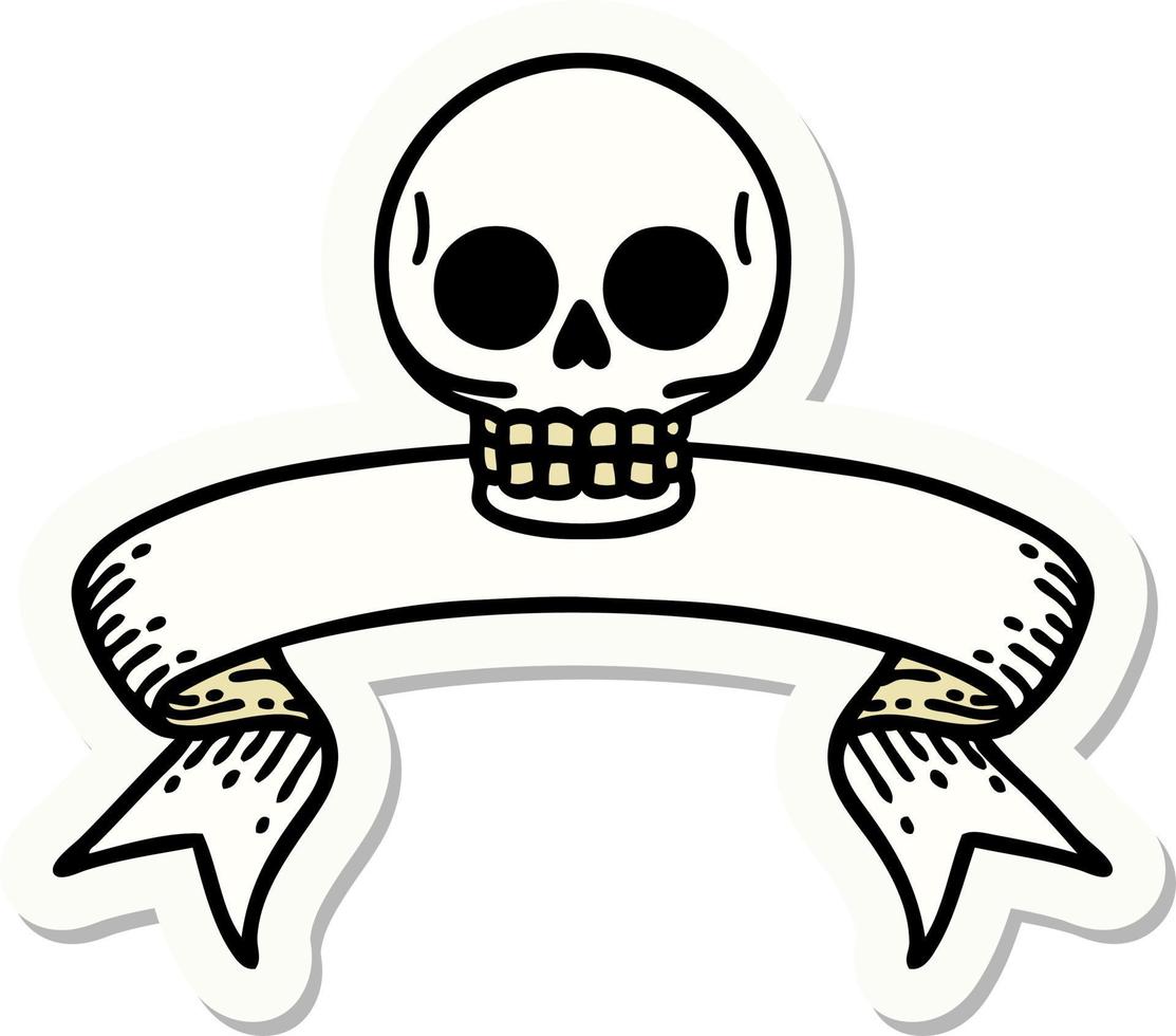 tattoo style sticker with banner of a skull vector