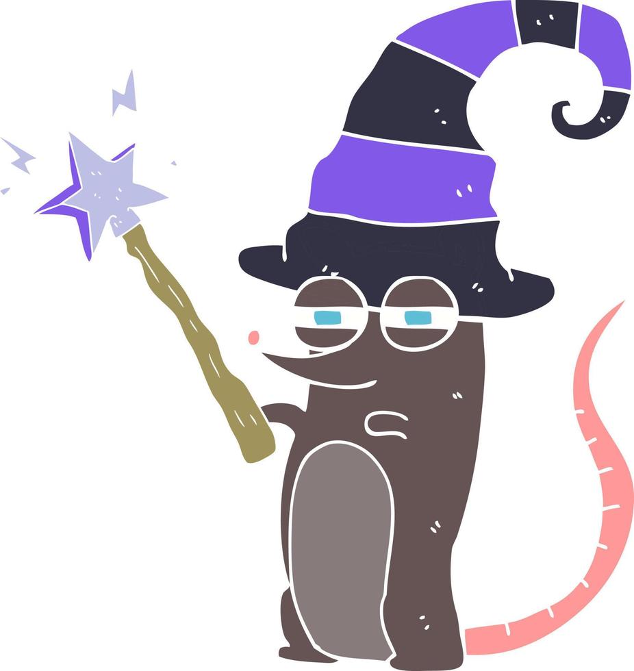 flat color illustration of magic witch mouse vector