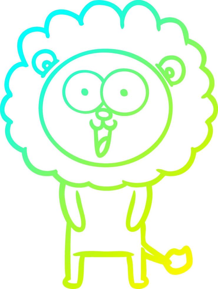 cold gradient line drawing happy cartoon lion vector