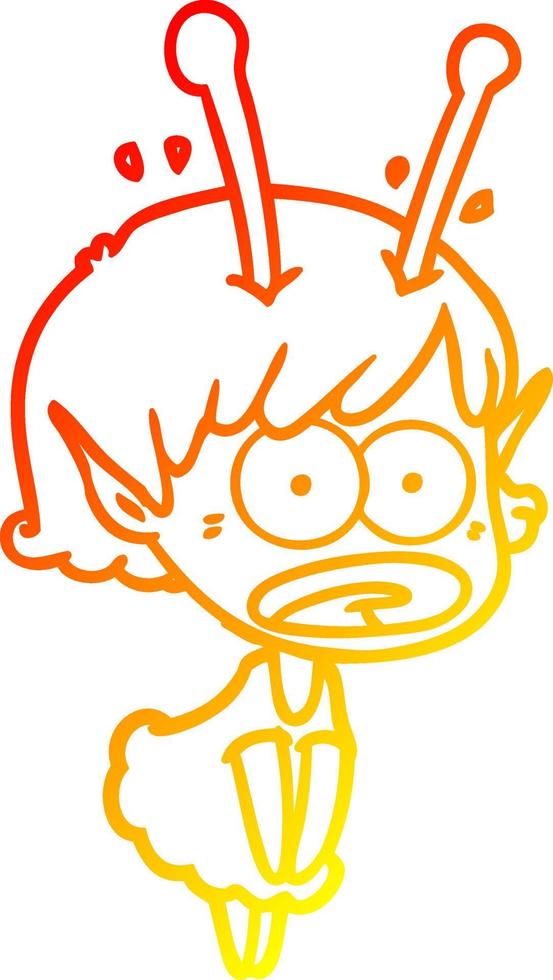 warm gradient line drawing cartoon shocked alien girl vector