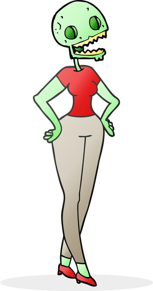 mujer zombie de dibujos animados dibujados a mano alzada vector