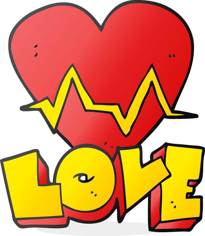 freehand drawn cartoon heart rate pulse love symbol vector