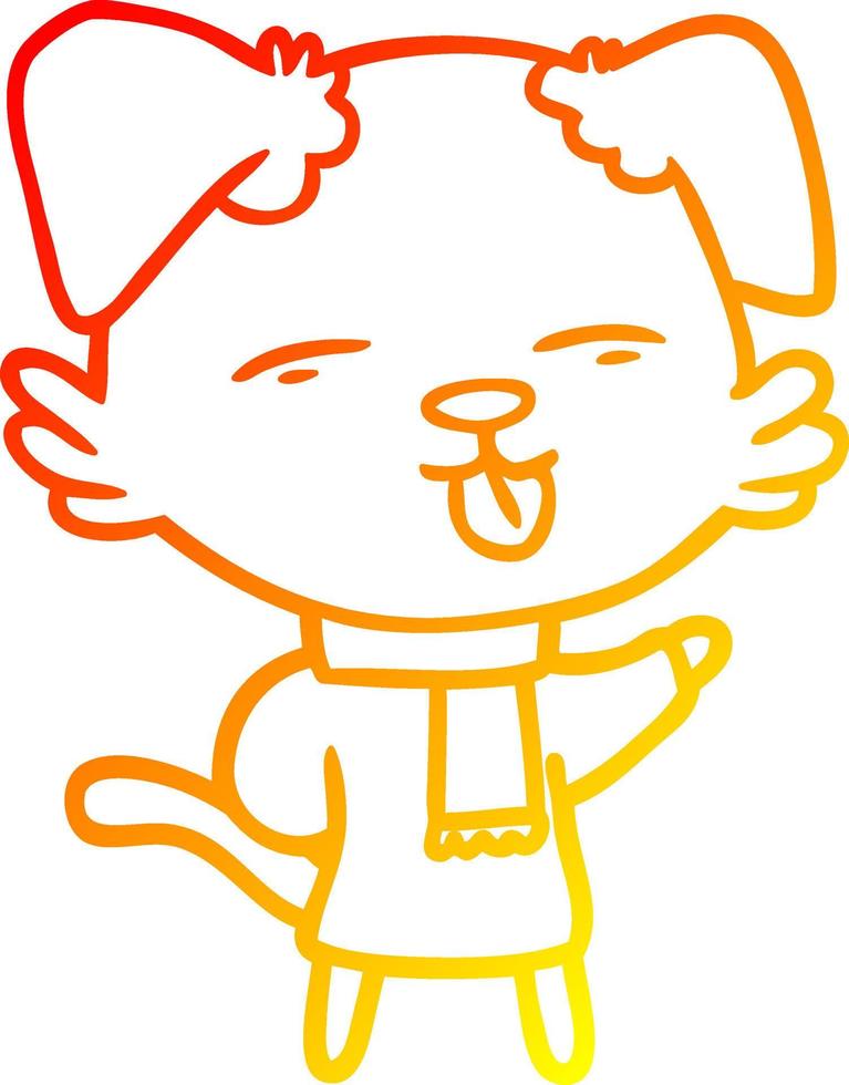 warm gradient line drawing cartoon dog sticking out tongue vector