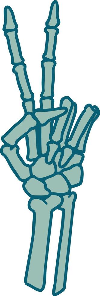 iconic tattoo style image of a skeleton giving a peace sign vector