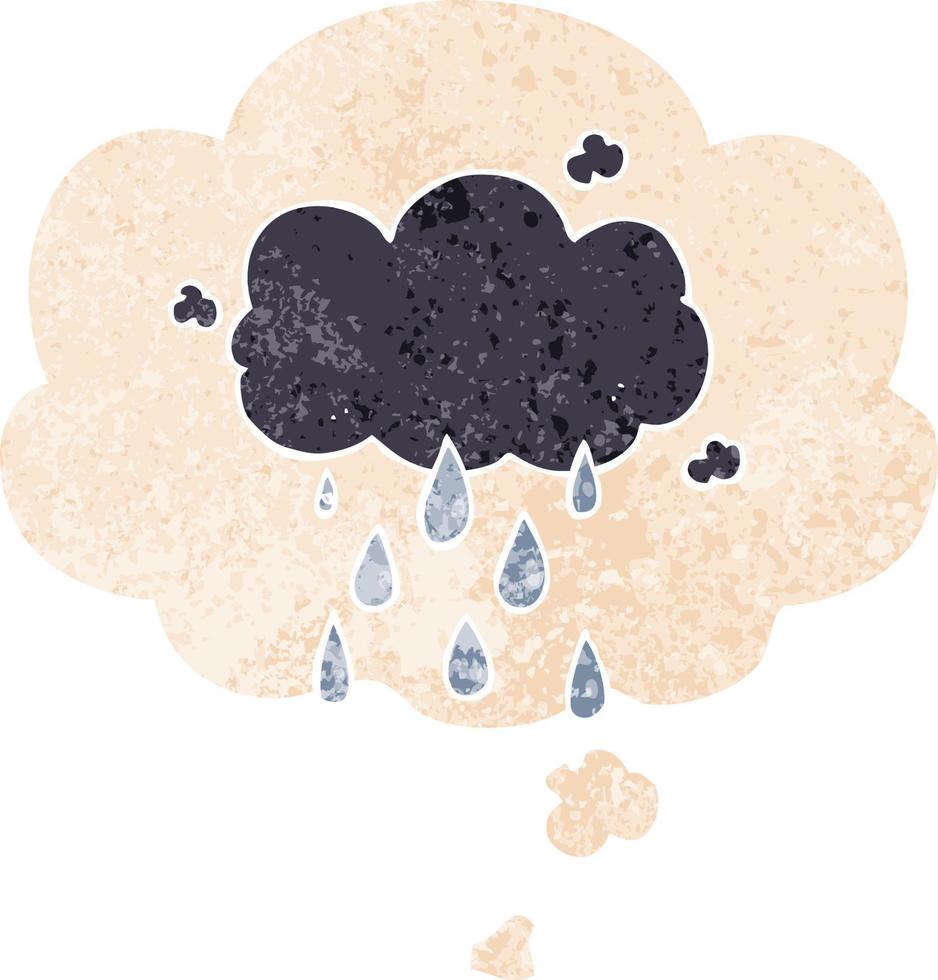 cartoon cloud raining and thought bubble in retro textured style vector