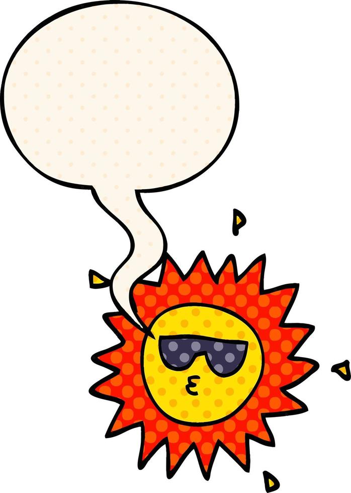 cartoon sun and speech bubble in comic book style vector