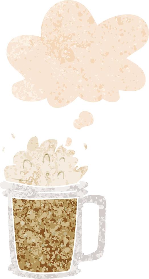 cartoon beer and thought bubble in retro textured style vector