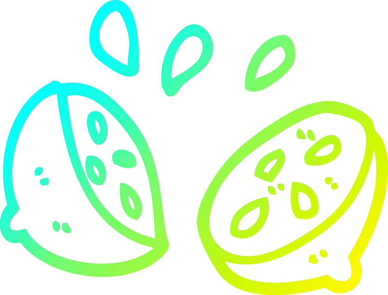 cold gradient line drawing cartoon halved lemon vector