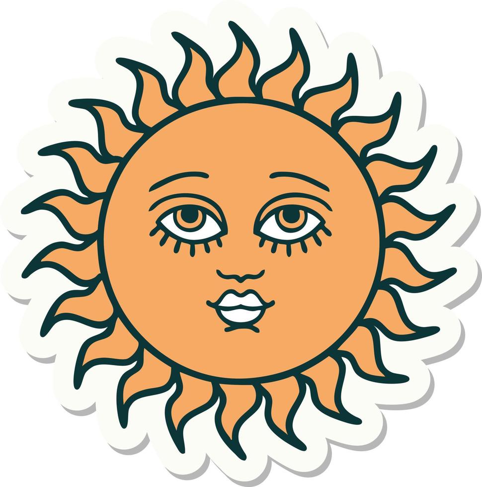 sticker of tattoo in traditional style of a sun with face vector