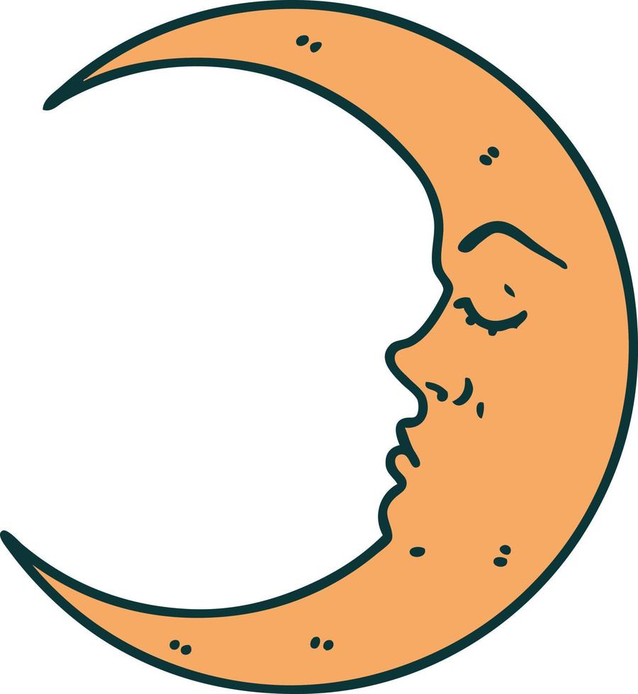 imagen icónica de estilo tatuaje de una luna creciente vector