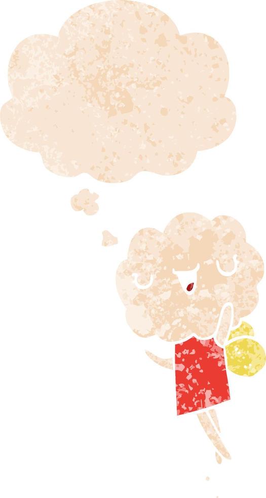 cute cartoon cloud head creature and thought bubble in retro textured style vector