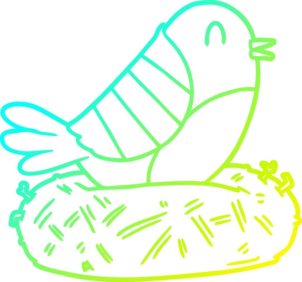 cold gradient line drawing cartoon bird sitting on nest vector