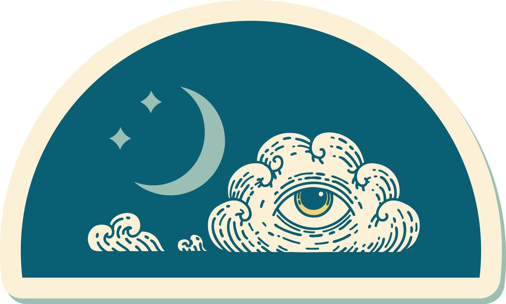 sticker of tattoo in traditional style of moon stars and cloud vector