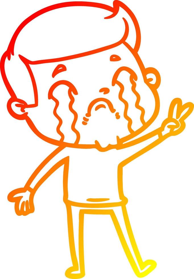 warm gradient line drawing cartoon man crying vector