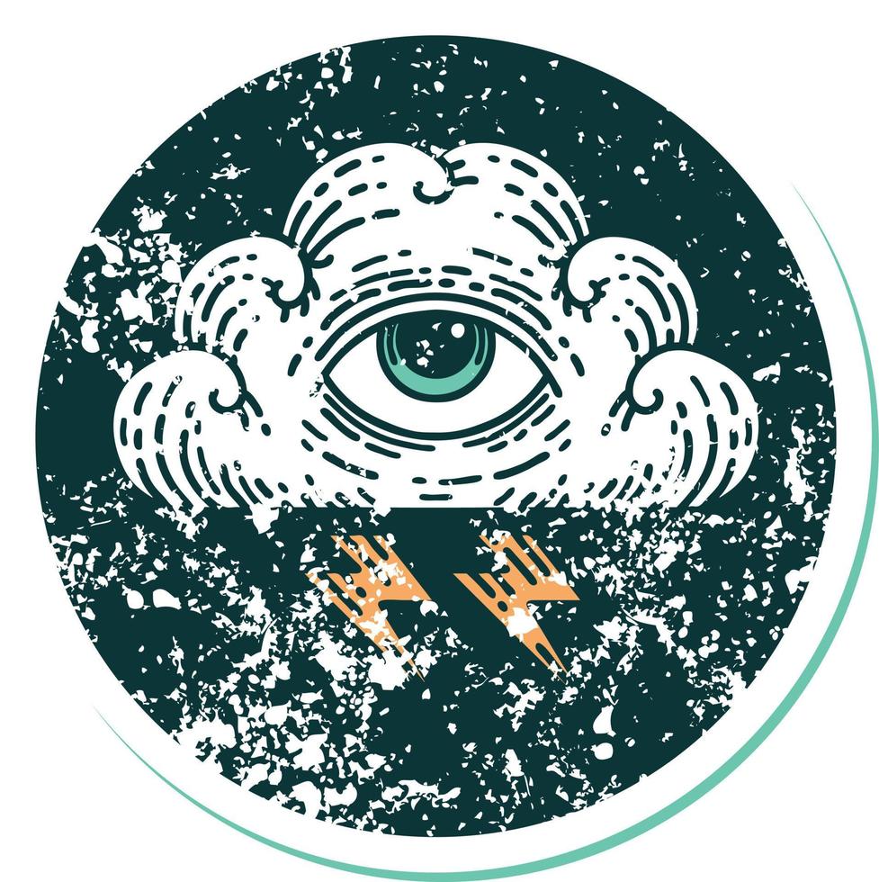 iconic distressed sticker tattoo style image of an all seeing eye cloud vector