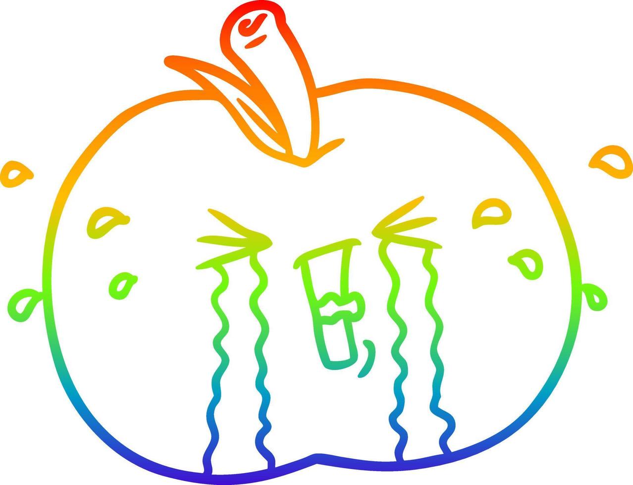 rainbow gradient line drawing cartoon apple crying vector