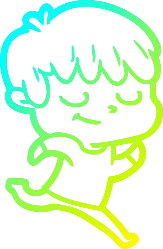 cold gradient line drawing cartoon happy boy vector