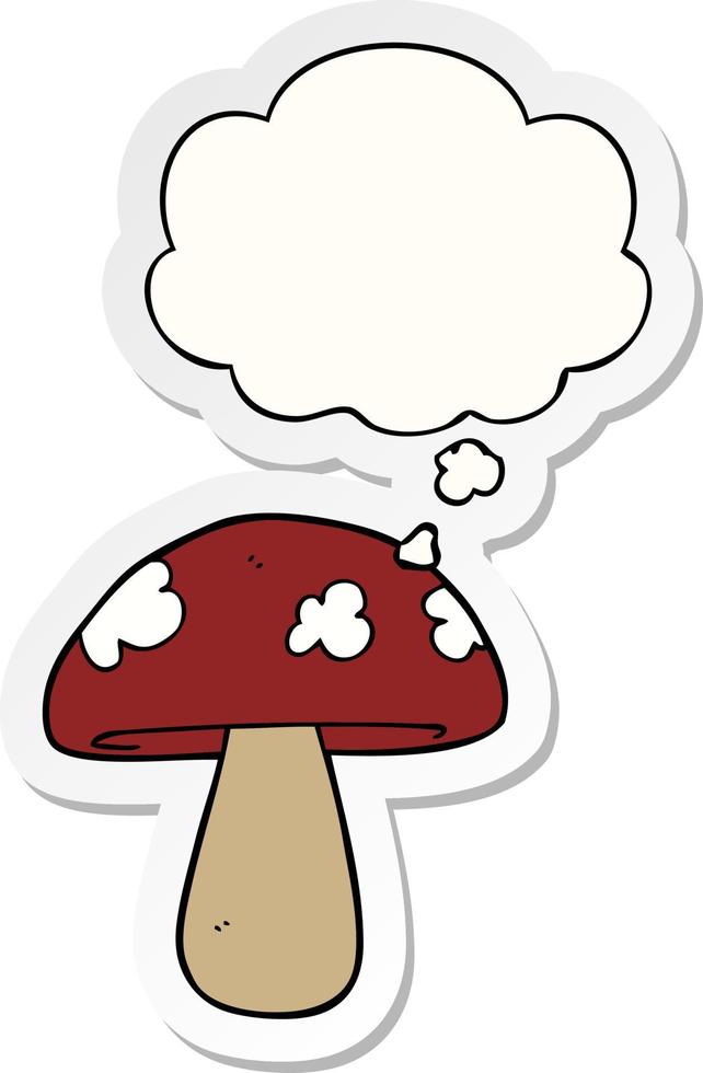 cartoon mushroom and thought bubble as a printed sticker vector